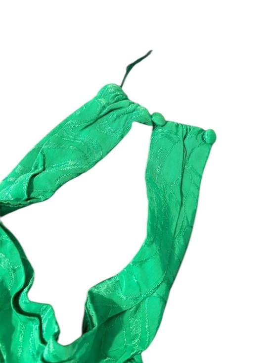 Bershka Green Feather Jacquard Halter Cropped Tie Back Top ASOS - Picture 9 of 10